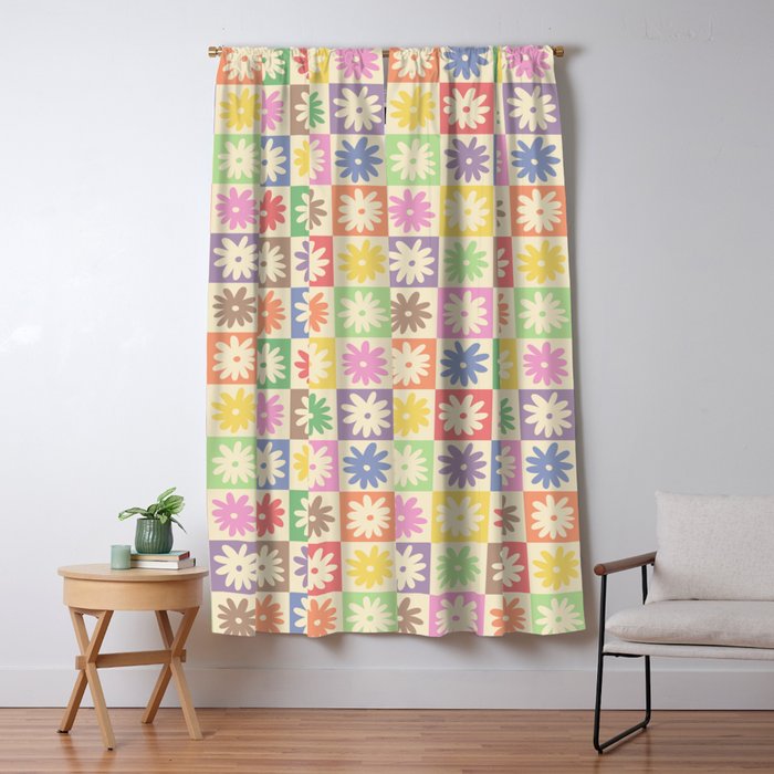 Colorful Flower Checkered Pattern Window Curtain Gallery Image 5
