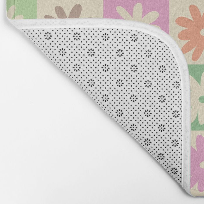 Colorful Flower Checkered Pattern Bath Mat Gallery Image 2