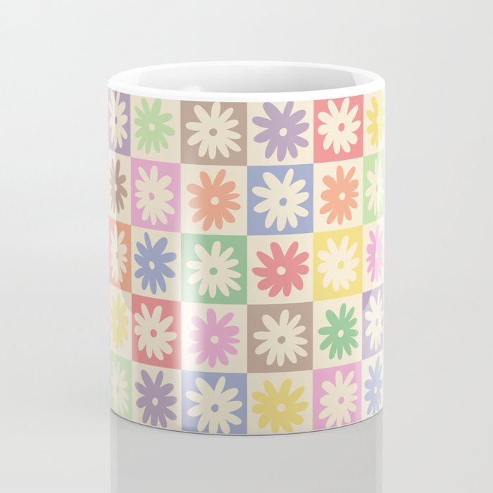 Colorful Flower Checkered Pattern Coffee Mug Gallery Image 4