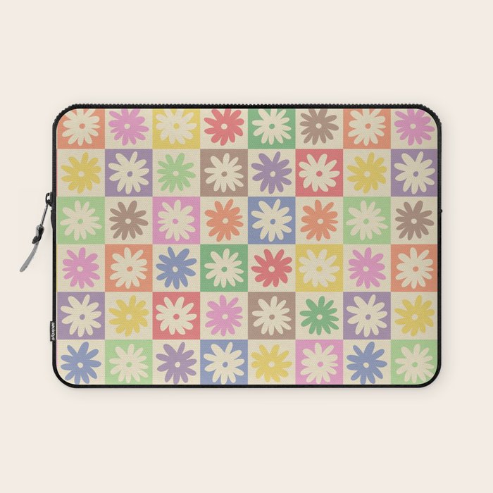Colorful Flower Checkered Pattern Laptop Sleeve Gallery Image 1