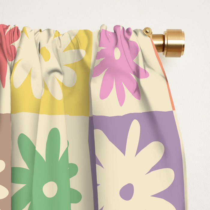 Colorful Flower Checkered Pattern Window Curtain Gallery Image 2