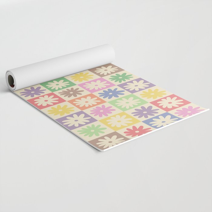 Colorful Flower Checkered Pattern Yoga Mat Gallery Image 2