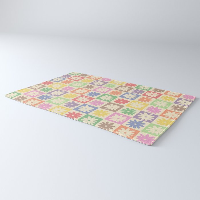 Colorful Flower Checkered Pattern Rug Gallery Image 3