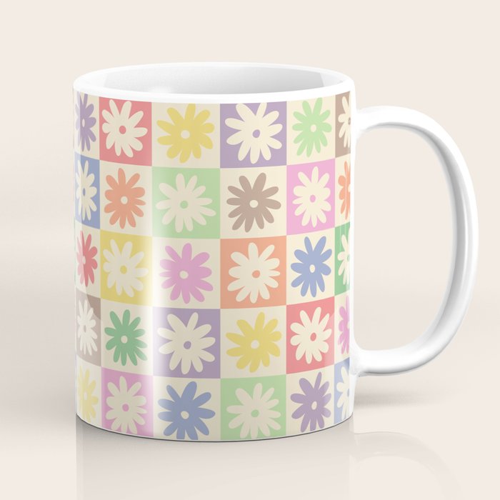 Colorful Flower Checkered Pattern Coffee Mug Gallery Image 1