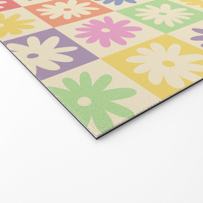 Colorful Flower Checkered Pattern Welcome Mat Gallery Image 2