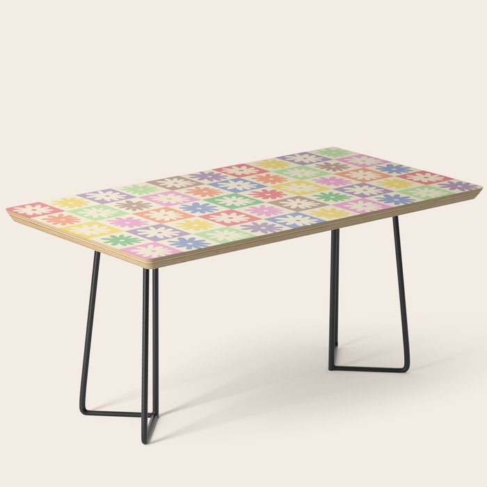 Colorful Flower Checkered Pattern Coffee Table Gallery Image 1