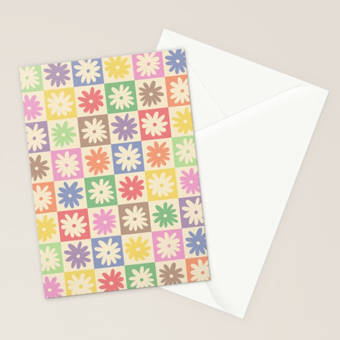 Colorful Flower Checkered Pattern Stationery Card Gallery Image 2
