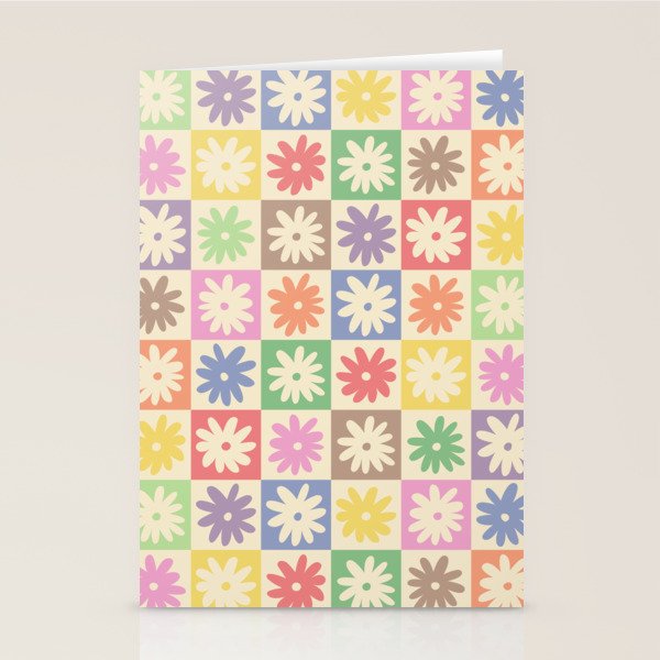 Colorful Flower Checkered Pattern Stationery Card Gallery Image 2