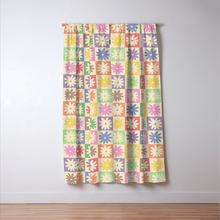 Colorful Flower Checkered Pattern Window Curtain Gallery Image 3