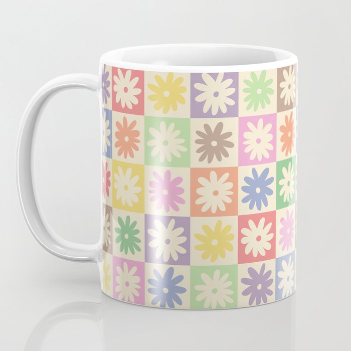 Colorful Flower Checkered Pattern Coffee Mug Gallery Image 3