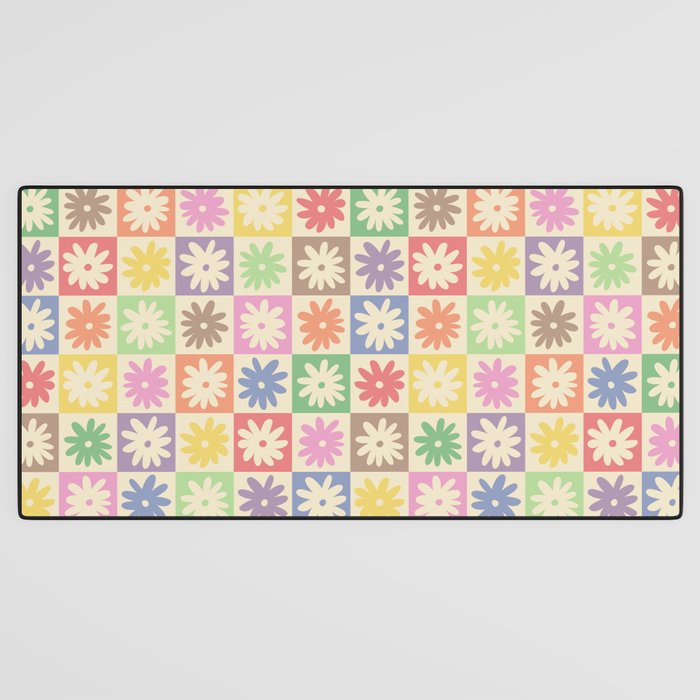 Colorful Flower Checkered Pattern Desk Mat Gallery Image 3