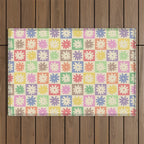 Colorful Flower Checkered Pattern Outdoor Rug Gallery Image 1