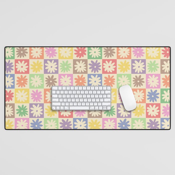 Colorful Flower Checkered Pattern Desk Mat Gallery Image 1