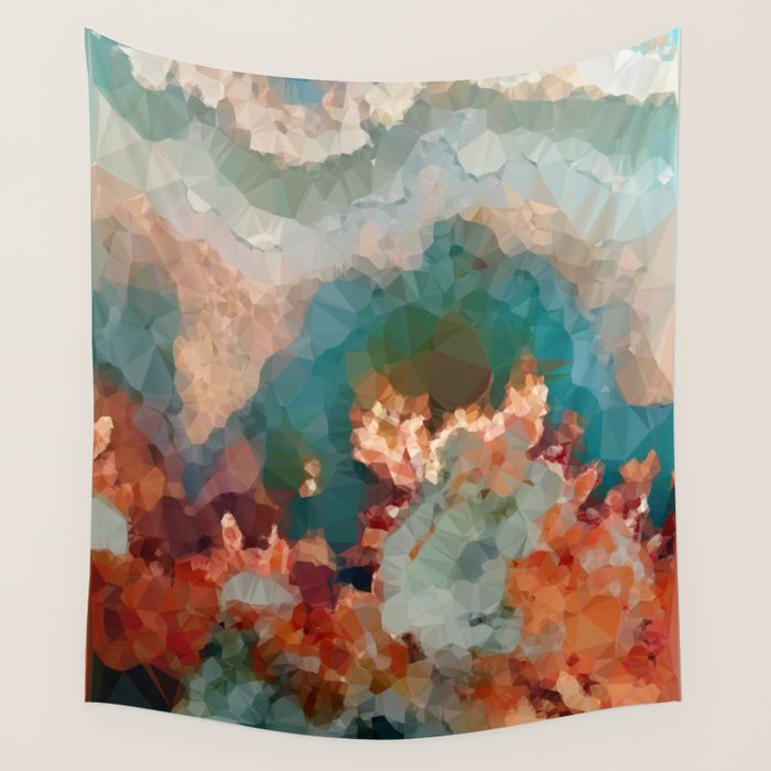 Turquoise Copper Agate Low Poly Geometric Triangles Wall Tapestry Gallery Image 4