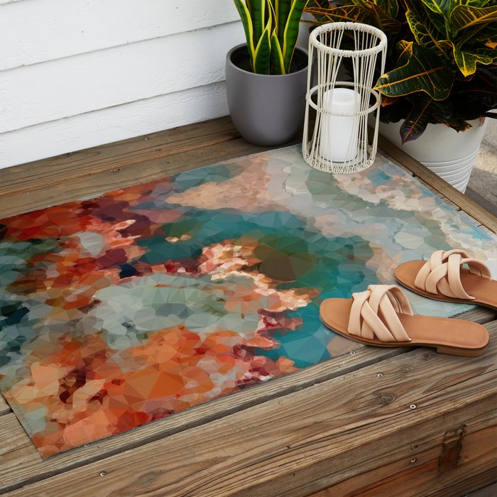 Turquoise Copper Agate Low Poly Geometric Triangles Outdoor Rug Gallery Image 2