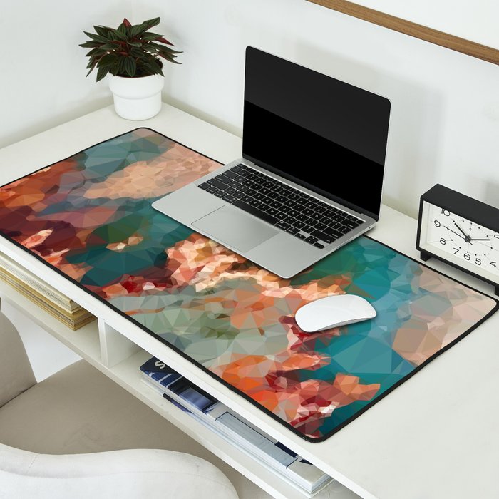 Turquoise Copper Agate Low Poly Geometric Triangles Desk Mat Gallery Image 2