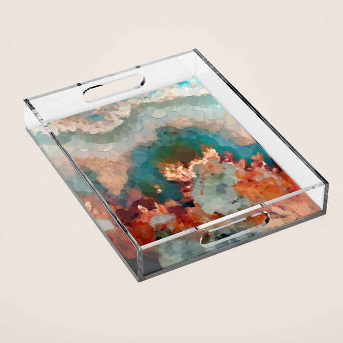 Turquoise Copper Agate Low Poly Geometric Triangles Acrylic Tray Gallery Image 1