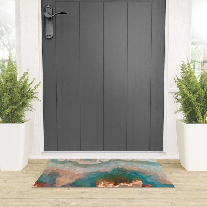 Turquoise Copper Agate Low Poly Geometric Triangles Welcome Mat Gallery Image 3