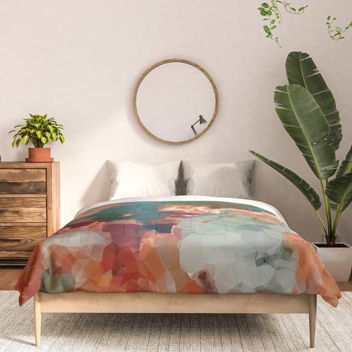 Turquoise Copper Agate Low Poly Geometric Triangles Comforter Gallery Image 3