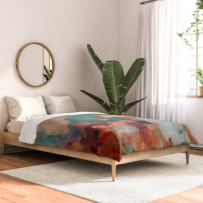 Turquoise Copper Agate Low Poly Geometric Triangles Comforter Gallery Image 2