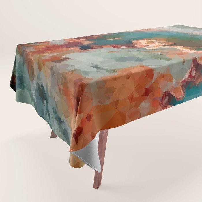 Turquoise Copper Agate Low Poly Geometric Triangles Tablecloth Gallery Image 1