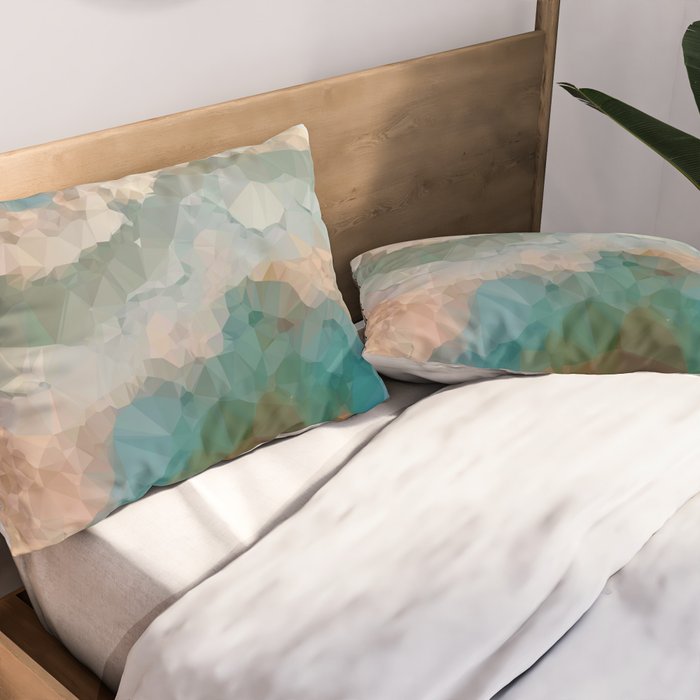 Turquoise Copper Agate Low Poly Geometric Triangles Pillow Sham Gallery Image 2