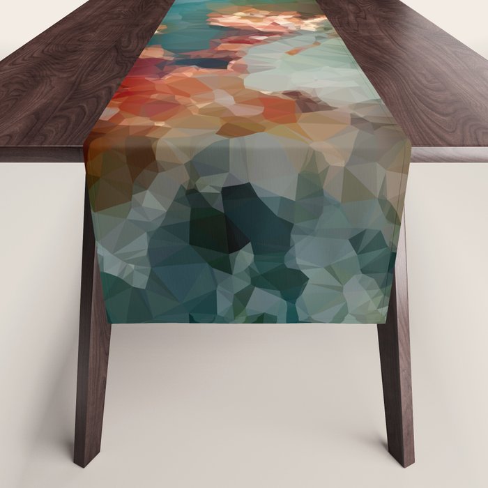 Turquoise Copper Agate Low Poly Geometric Triangles Table Runner Gallery Image 1