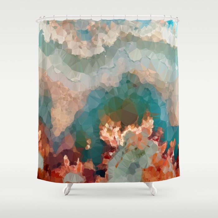 Turquoise Copper Agate Low Poly Geometric Triangles Shower Curtain Gallery Image 1