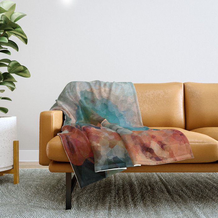 Turquoise Copper Agate Low Poly Geometric Triangles Throw Blanket Gallery Image 1