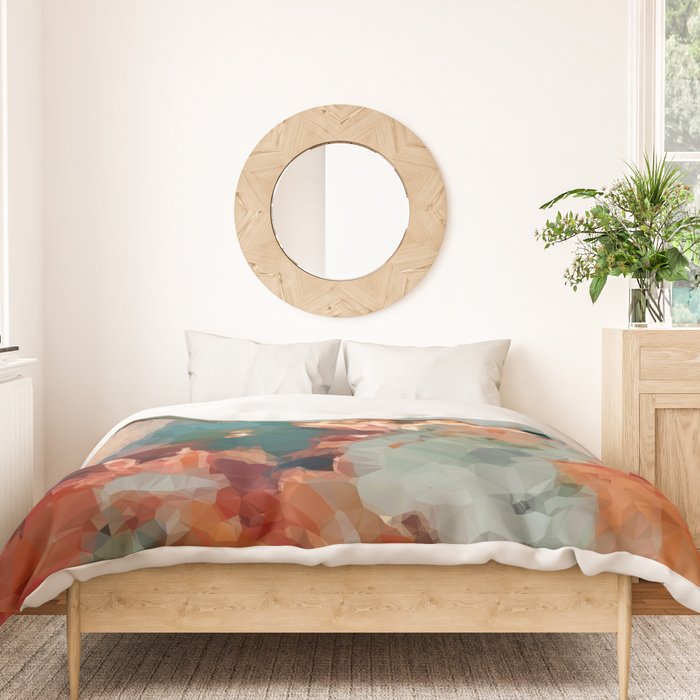 Turquoise Copper Agate Low Poly Geometric Triangles Duvet Cover Gallery Image 3