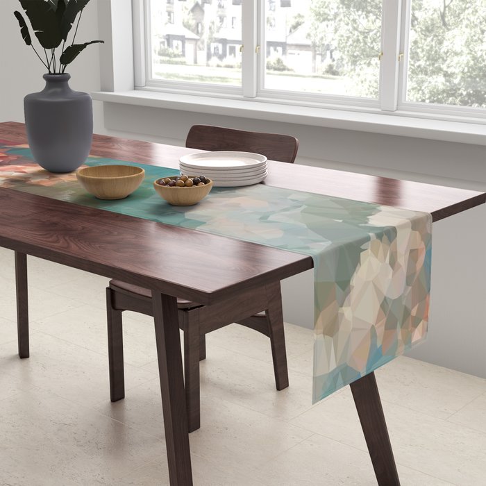 Turquoise Copper Agate Low Poly Geometric Triangles Table Runner Gallery Image 2