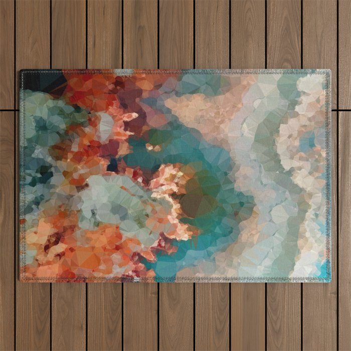 Turquoise Copper Agate Low Poly Geometric Triangles Outdoor Rug Gallery Image 1