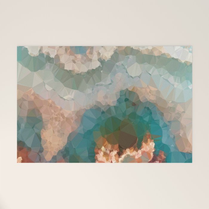 Turquoise Copper Agate Low Poly Geometric Triangles Welcome Mat Gallery Image 1