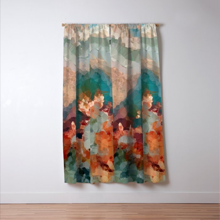 Turquoise Copper Agate Low Poly Geometric Triangles Window Curtain Gallery Image 3