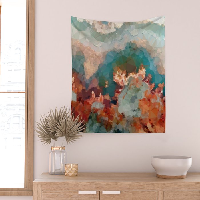 Turquoise Copper Agate Low Poly Geometric Triangles Wall Tapestry Gallery Image 2