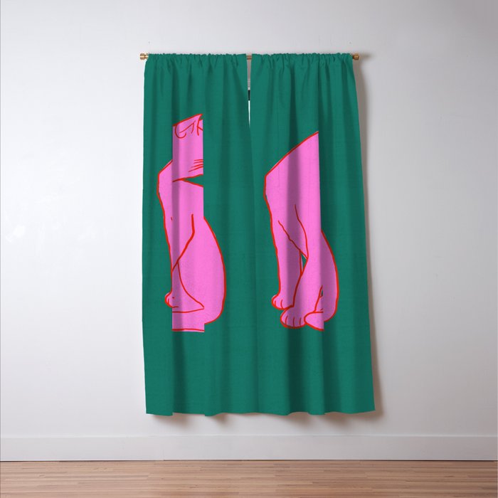 Pink Cat On Green Background Window Curtain Gallery Image 3