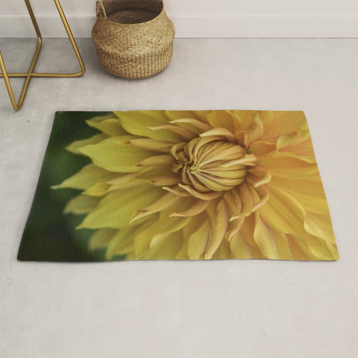 Sunny Disposition x Yellow Dahlia flower botanical photograph Rug Gallery Image 1