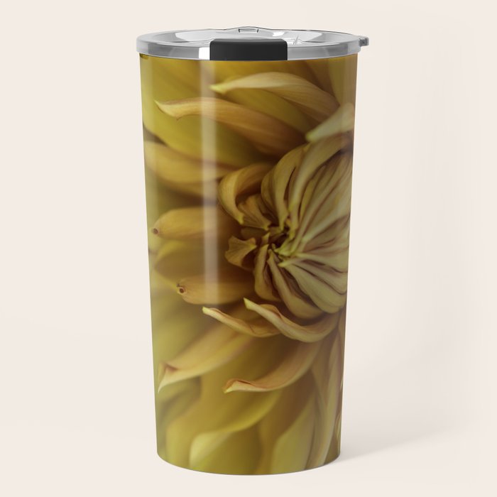 Sunny Disposition x Yellow Dahlia flower botanical photograph Travel Mug Gallery Image 1