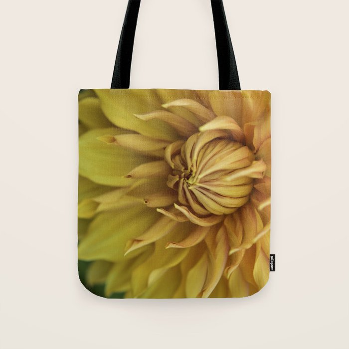 Sunny Disposition x Yellow Dahlia flower botanical photograph Tote Bag Gallery Image 1