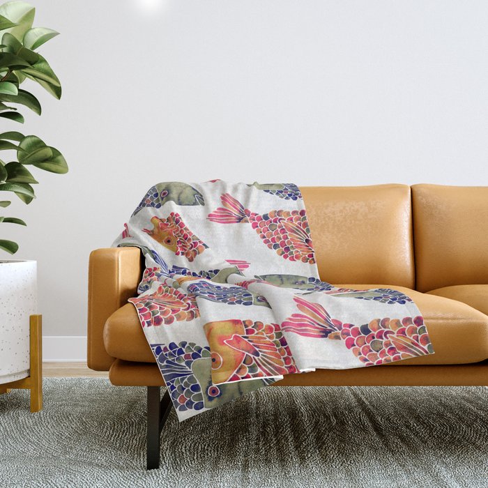Indonesian Fish Duo - Navy & Coral Palette Throw Blanket Gallery Image 1