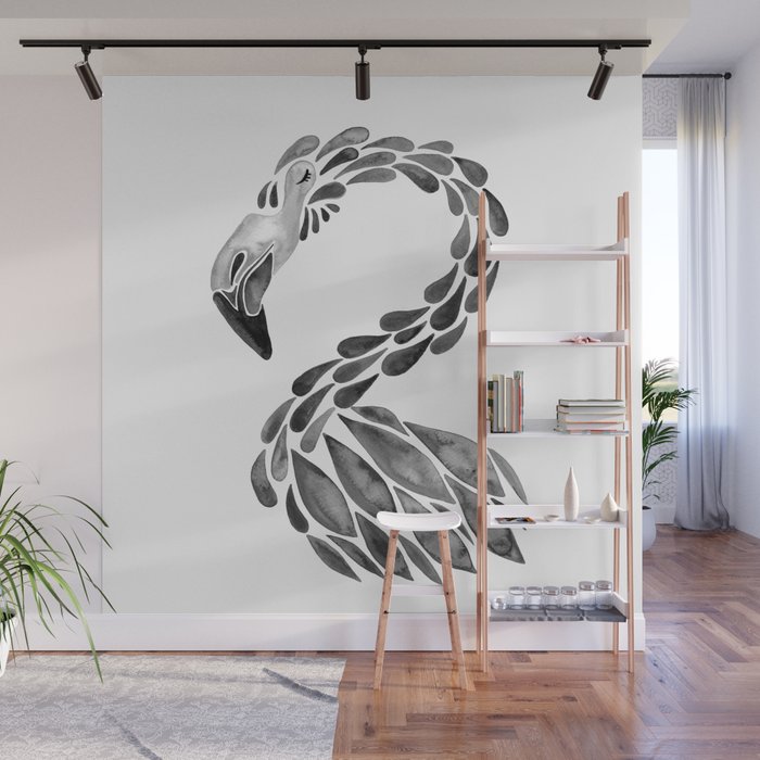 Miami Flamingo - Black Ink Wall Mural Gallery Image 1