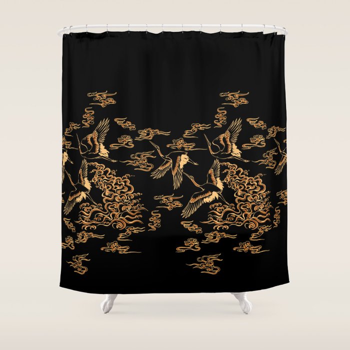 Crane and clouds Shower Curtain Gallery Image 1