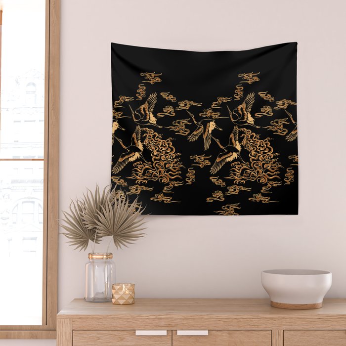 Crane and clouds Wall Tapestry Gallery Image 2