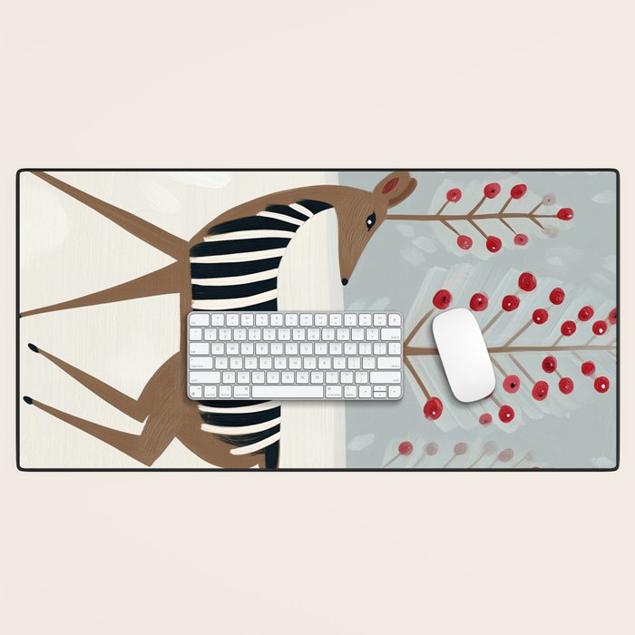 Deer In the Snowy Forest Desk Mat Gallery Image 1