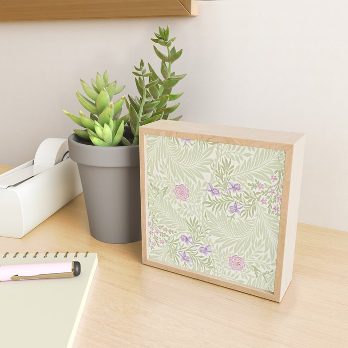 William Morris Larkspur Green Olive Lilac Mini Art Print Gallery Image 2