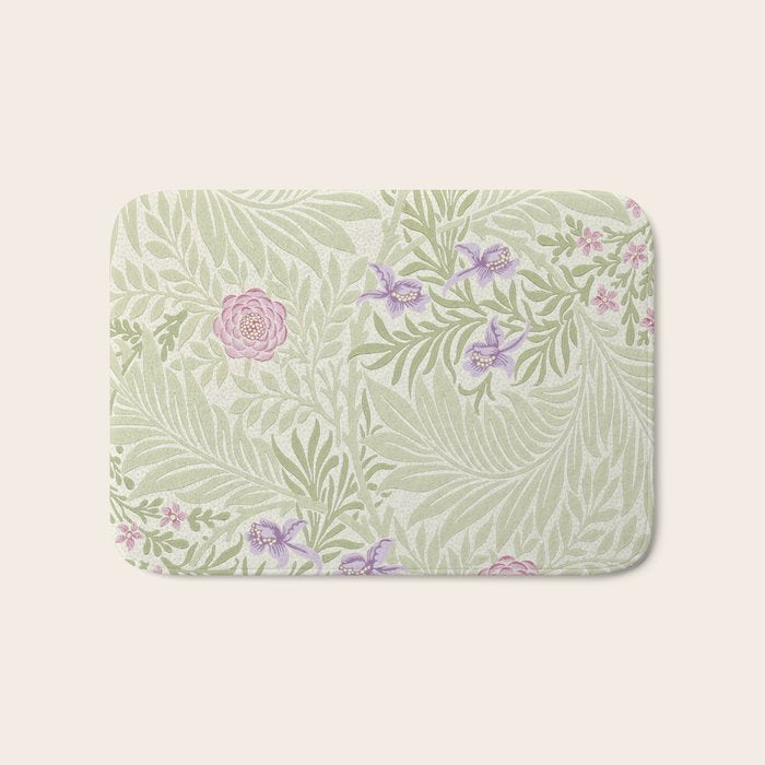 William Morris Larkspur Green Olive Lilac Bath Mat Gallery Image 1