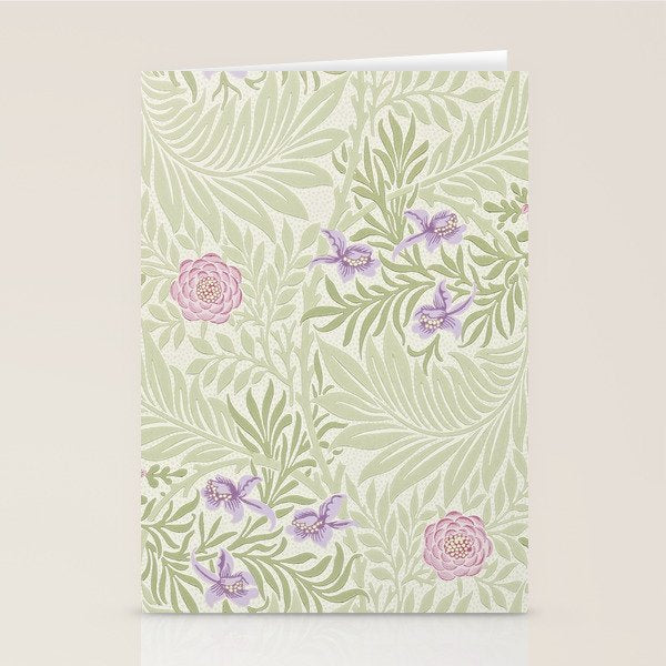 William Morris Larkspur Green Olive Lilac Stationery Card Gallery Image 1