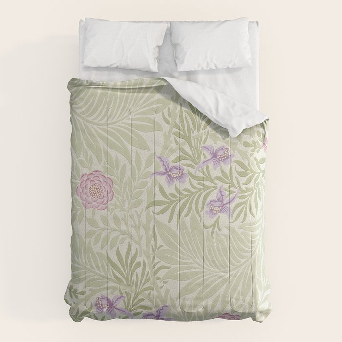 William Morris Larkspur Green Olive Lilac Comforter Gallery Image 1