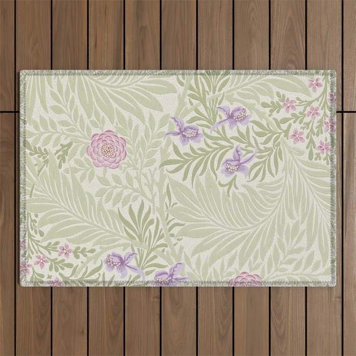 William Morris Larkspur Green Olive Lilac Outdoor Rug Gallery Image 1