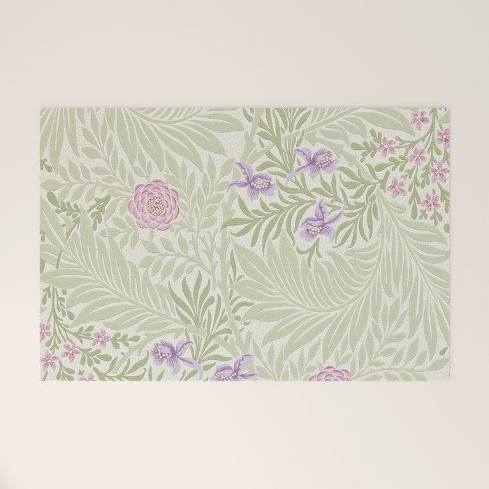William Morris Larkspur Green Olive Lilac Welcome Mat Gallery Image 1